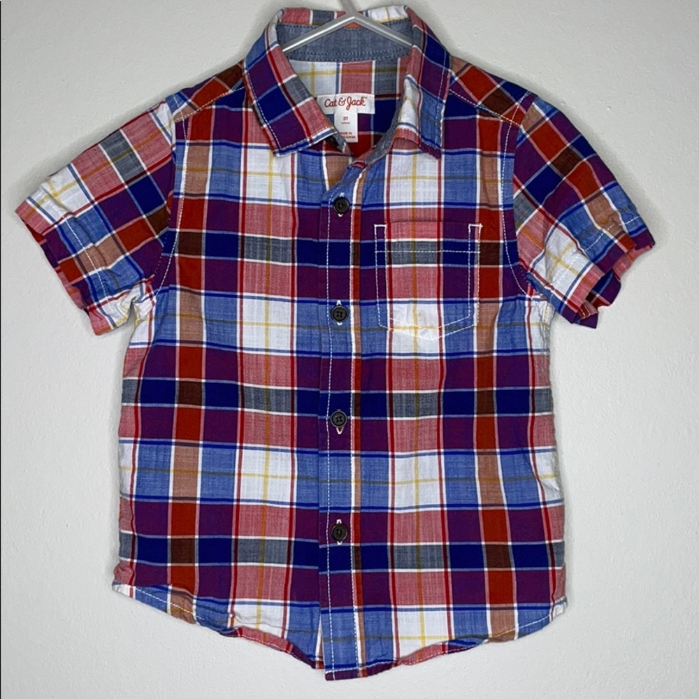 Boys Cat & Jack Plaid Button Down Short Sleeve